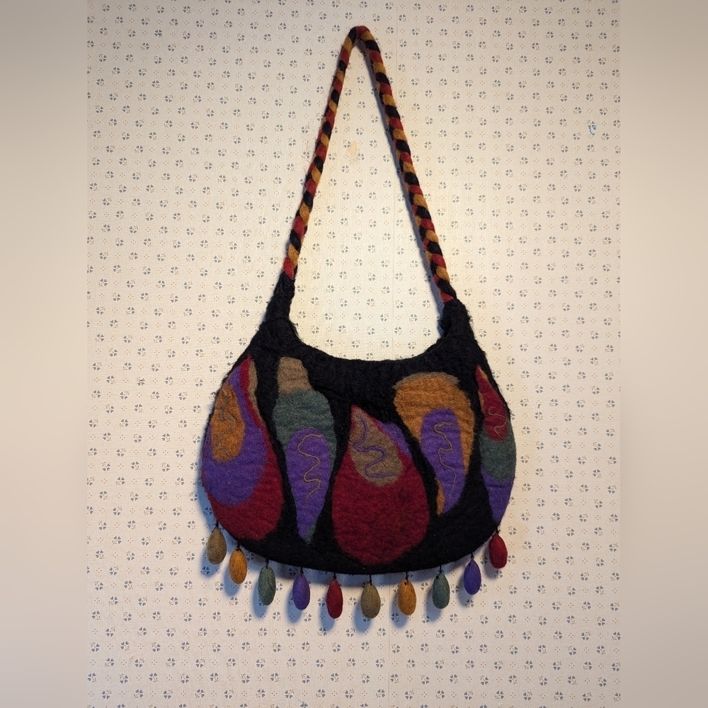 Rising Tide Felted handbag Hand made, 100% Wool colorful fruit pattern Art Boho